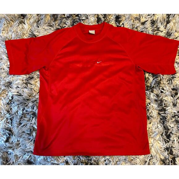 Vintage Y2K Nike Center Swoosh Red Spell out T Shirt Size Mens Large L - Picture 1 of 7